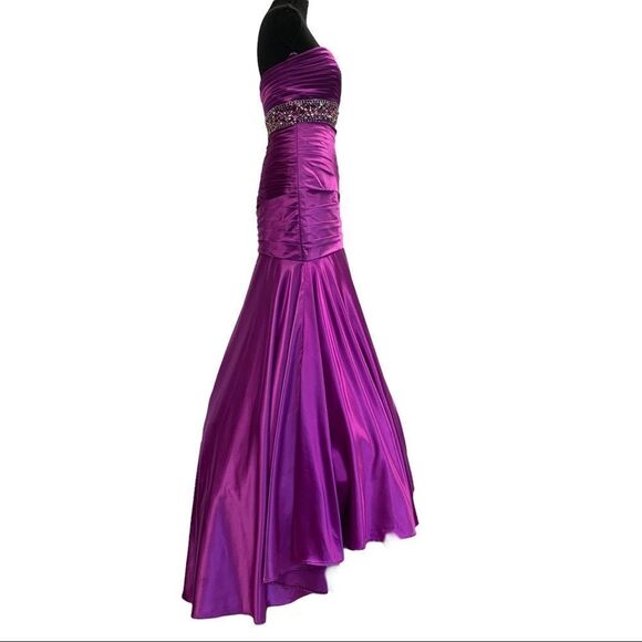 Purple sweetheart neckline rhinestone sequin beaded prom ball gown dress Sz 6 - Picture 4 of 15